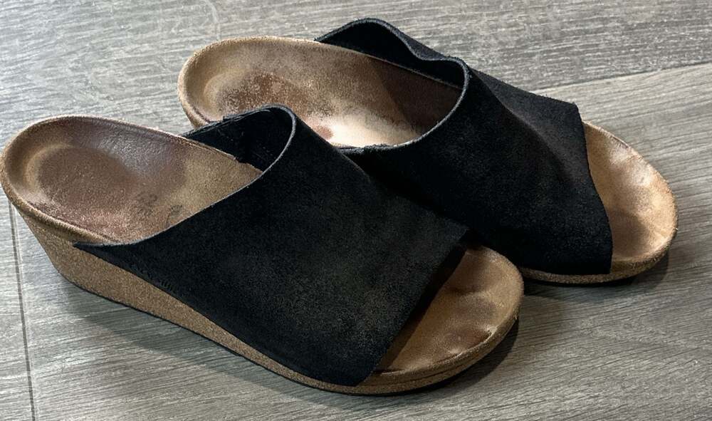 Papillio by Birkenstock Namica Black Suede Wedge Sandals